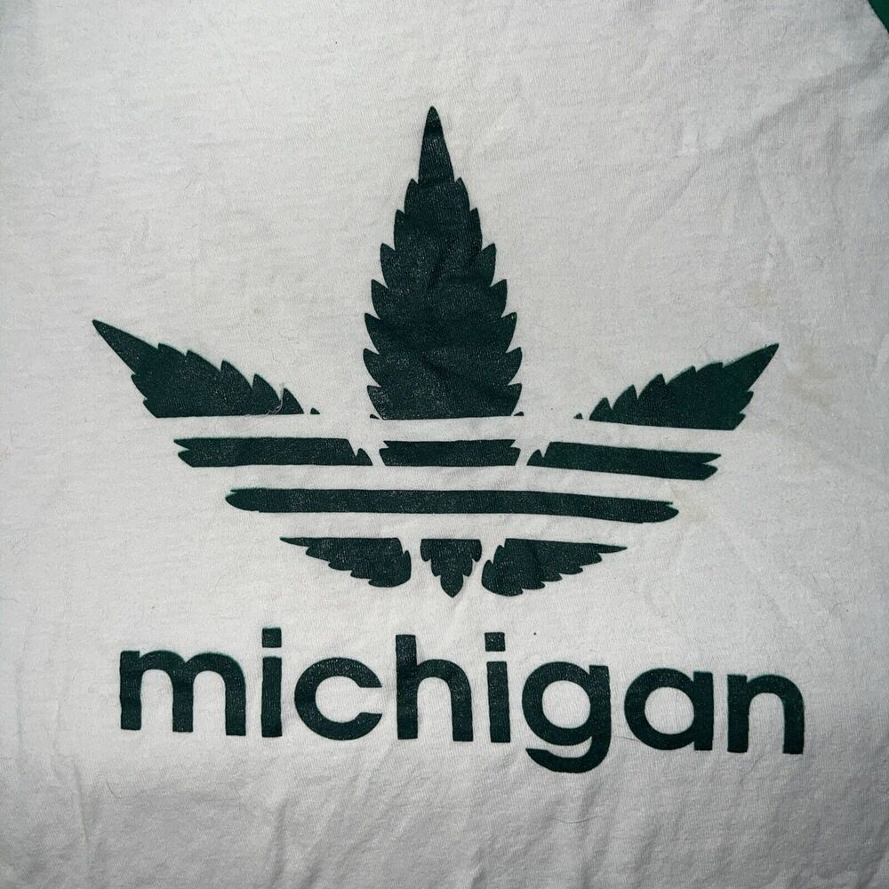 Tultex Vintage 80s Adult L Cotton 3/4 Sleeve Michigan Marijuana Leaf Graphic Tee - Picture 4 of 10